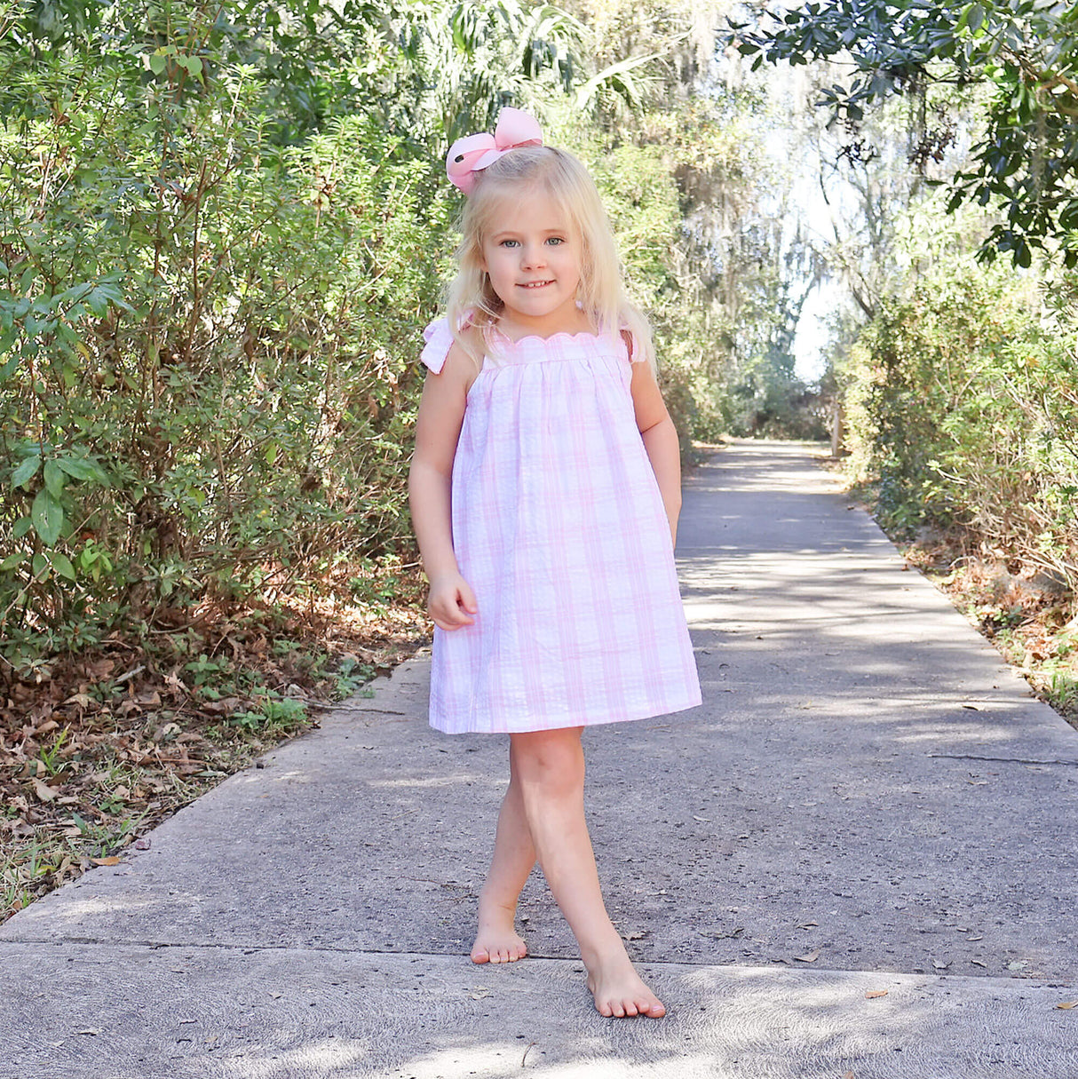 Light Pink Plaid Seersucker Tie Strap Dress