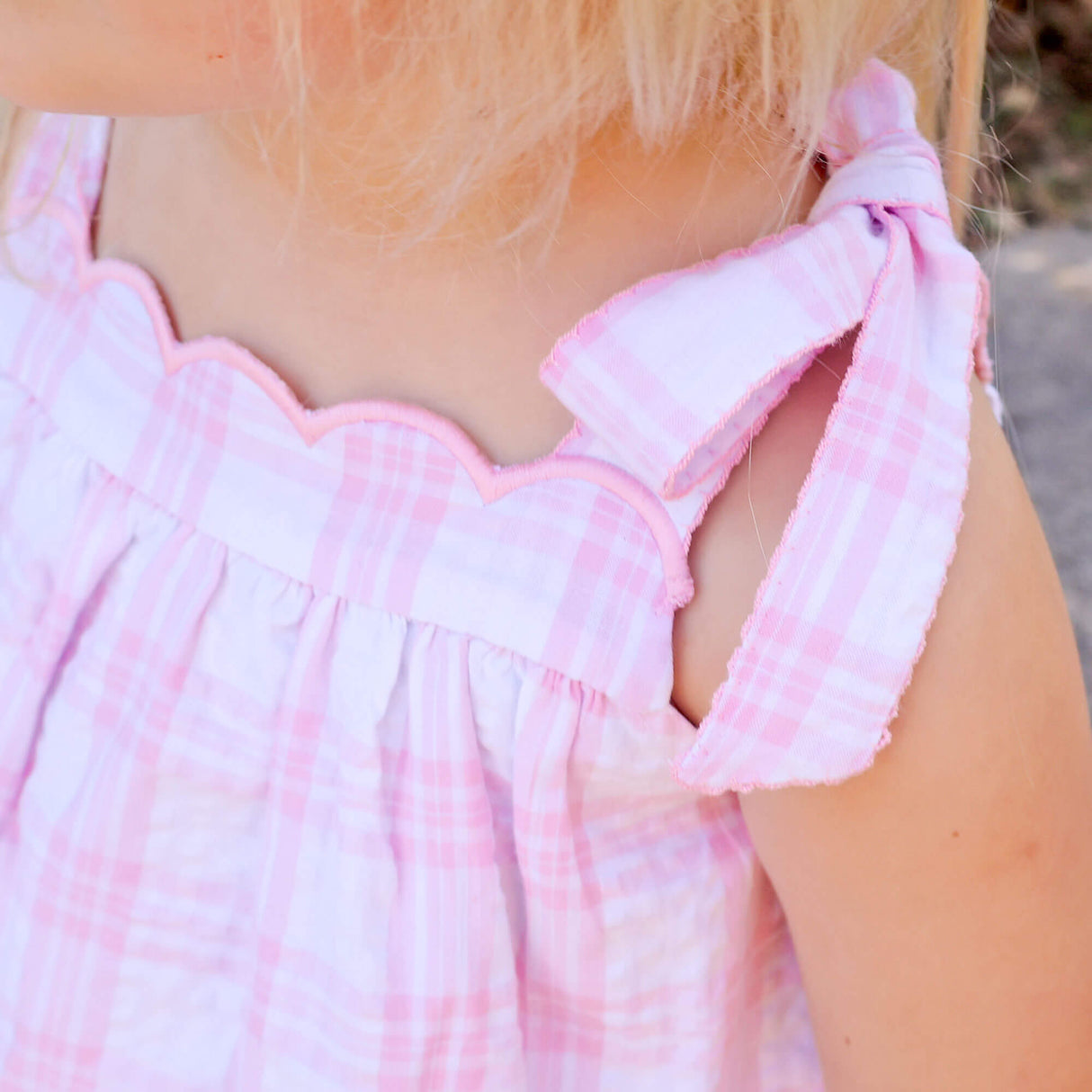 Light Pink Plaid Seersucker Tie Strap Dress