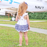 Flag Smocked White Pique Leah Ruffle Bubble