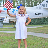 Flag Smocked White Pique Dress