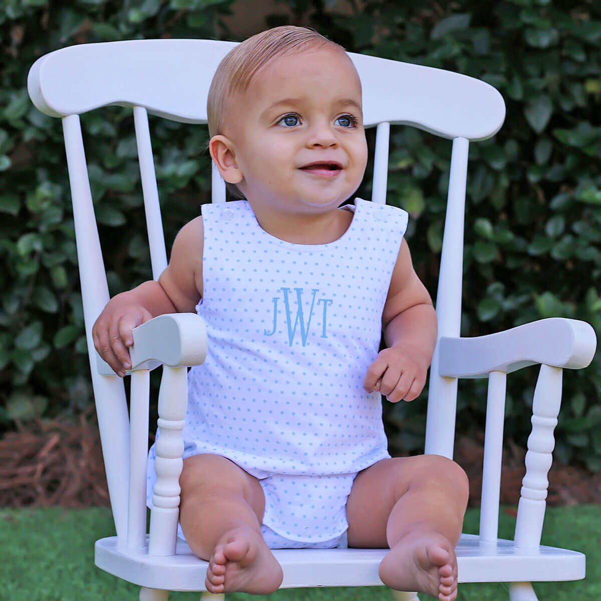 Petit Bebe Knits Baby Boys Bubble - White - Smocked in Blue with Collar main image 0