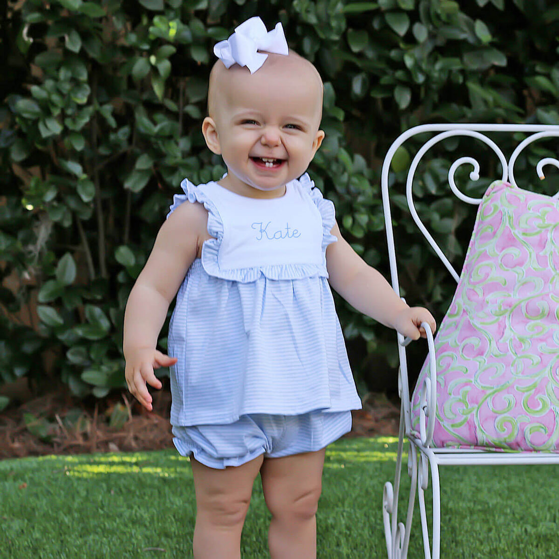 Babyhug 100% Cotton Yarn Dyed Smocked Singlet Striped Frock - Blue main image 1