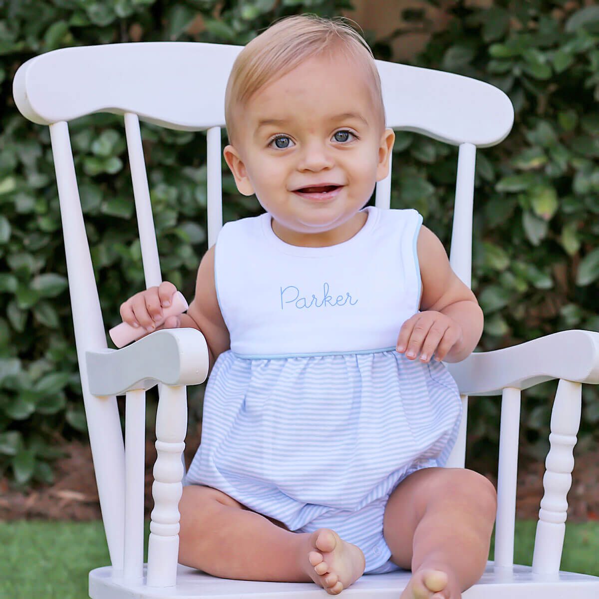 Light Blue Stripe Boy Bib Bubble – Classic Whimsy