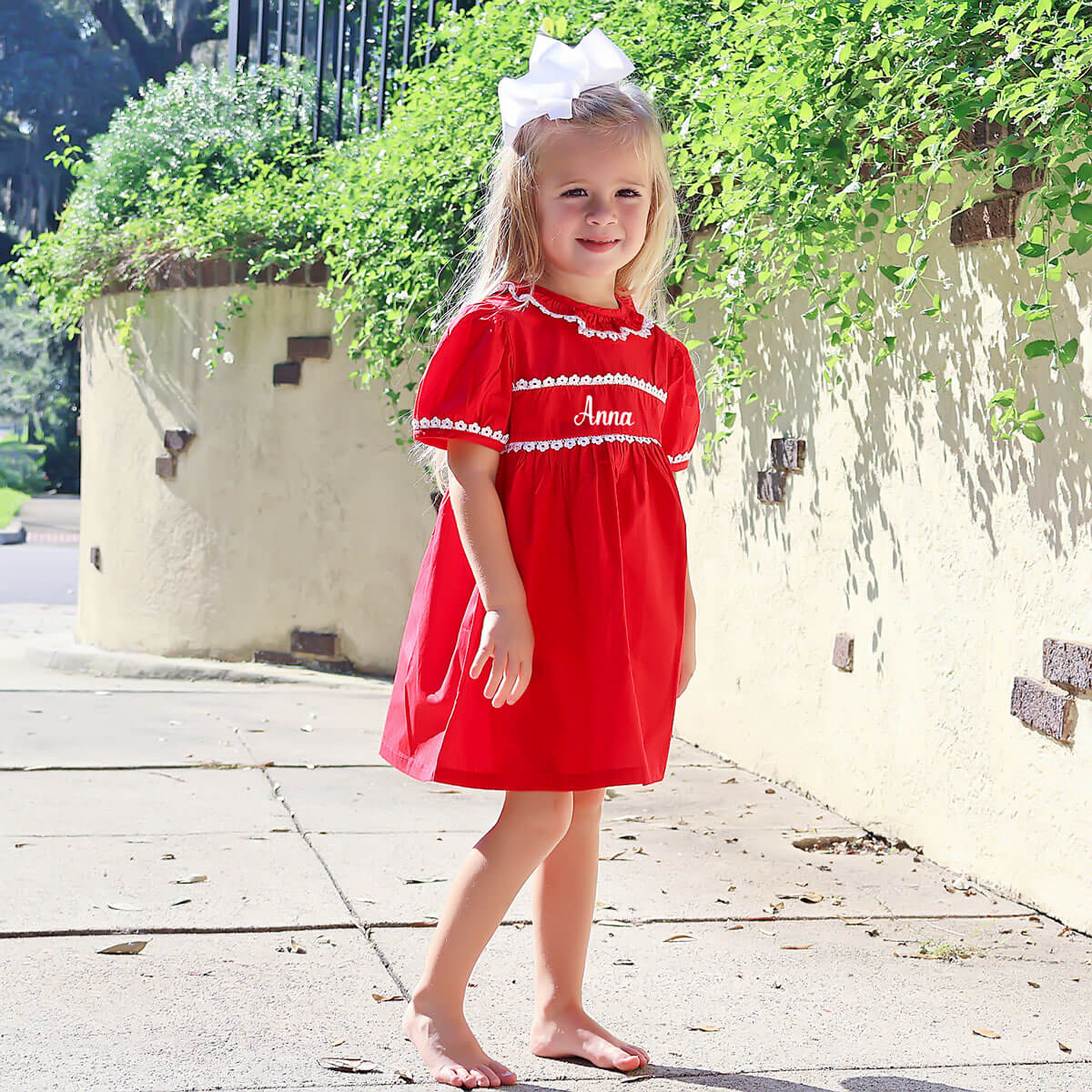 Lace Trim Red Lily Dress