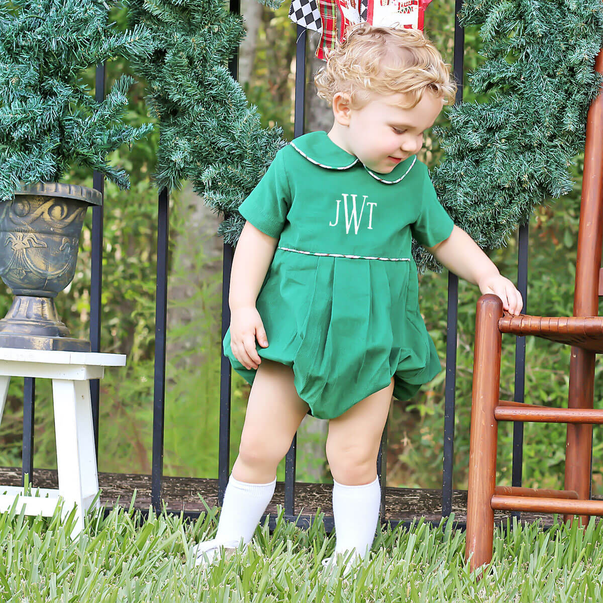 Windsor Green Corduroy Collared Bubble  Classic Whimsy
