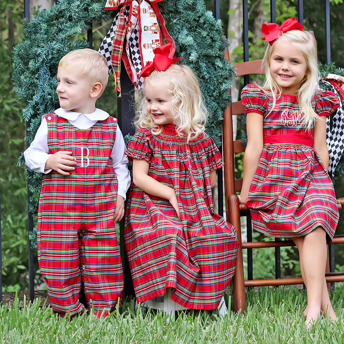 Manchester Plaid Red Smocked Bishop Dress