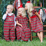 Manchester Plaid Red Smocked Bishop Dress