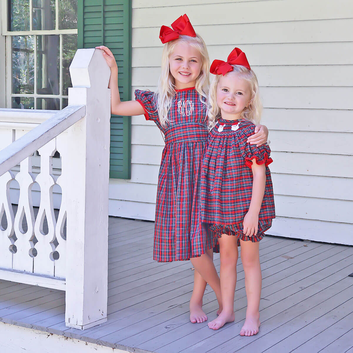 Christmas Eve Plaid Santa Smocked Bloomer Set