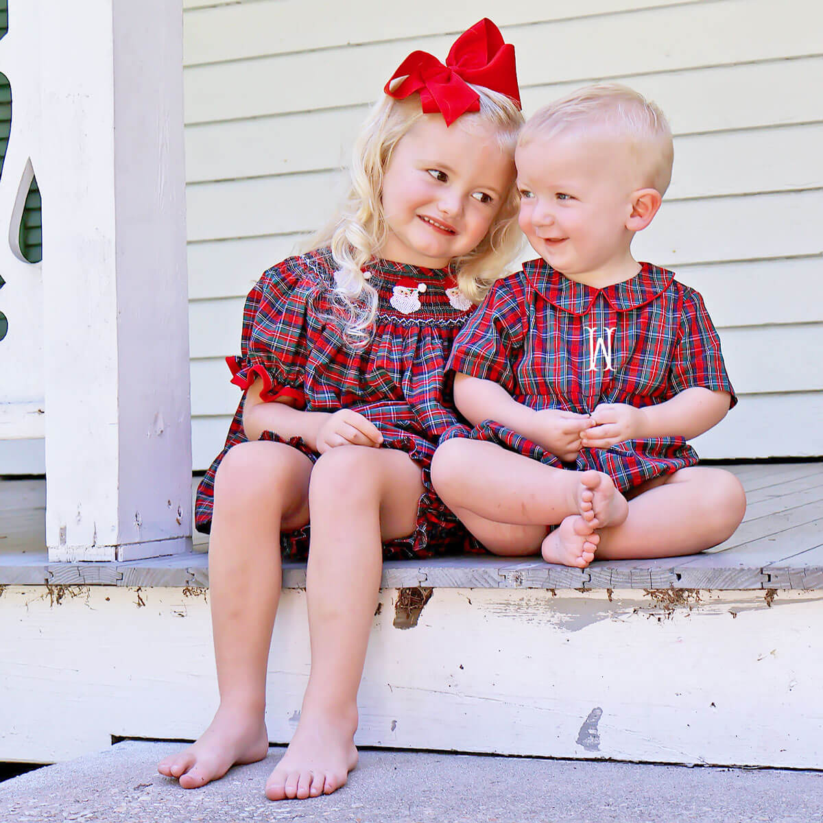 Christmas Eve Plaid Santa Smocked Bloomer Set