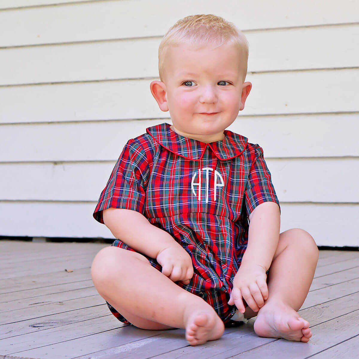 Christmas Eve Plaid Collared Boy Bubble