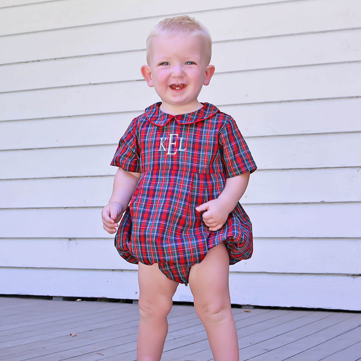 Christmas Eve Plaid Collared Boy Bubble