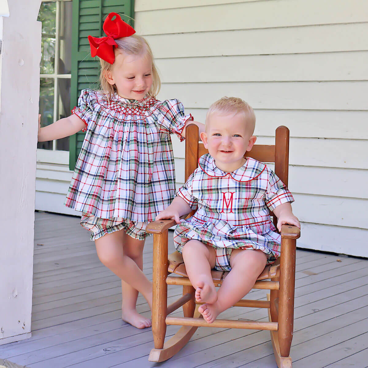 Douglas Plaid Smocked Bishop Bloomer Set