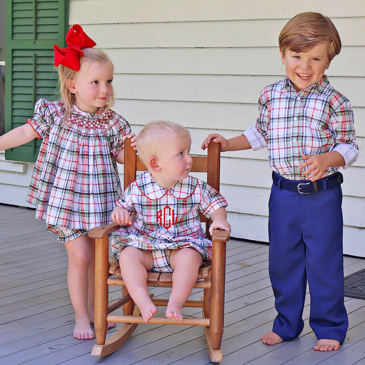 Douglas Plaid Smocked Bishop Bloomer Set