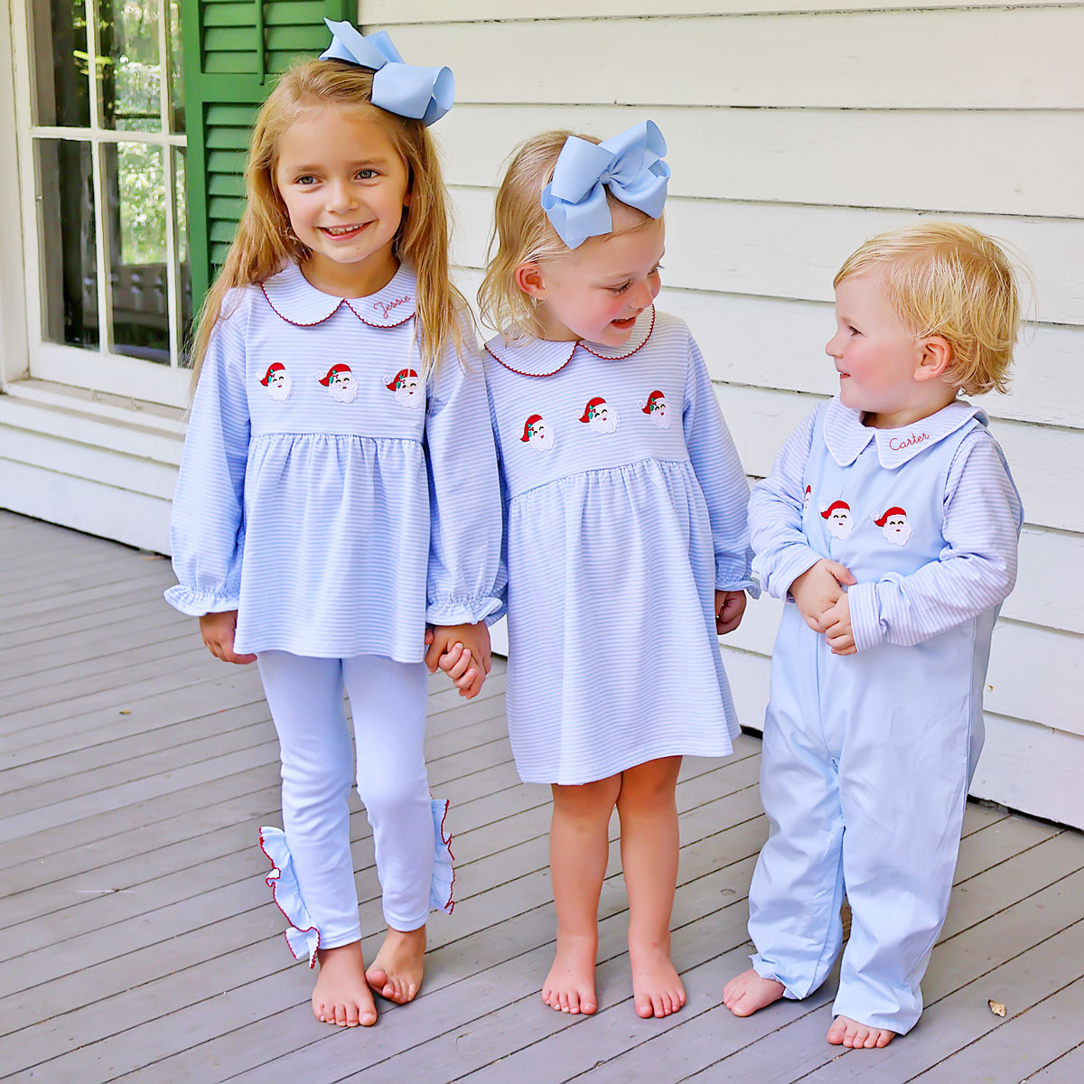 Happy Santa Light Blue Stripe Riley Dress