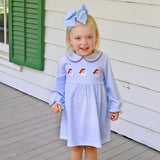 Happy Santa Light Blue Stripe Riley Dress