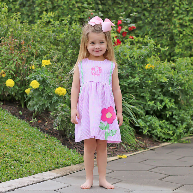 Garden Flower Pink Seersucker Alaia Dress