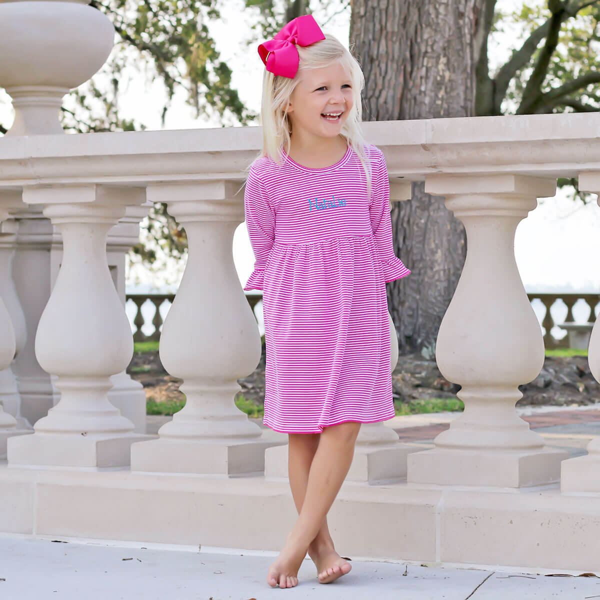 Hot Pink Stripe Sophia Dress by Classic Whimsy - Girls Dresses - Fuchsia 12M