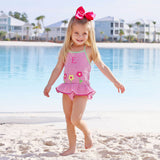 Blooming Flowers Pink Gingham One Piece Swimsuit