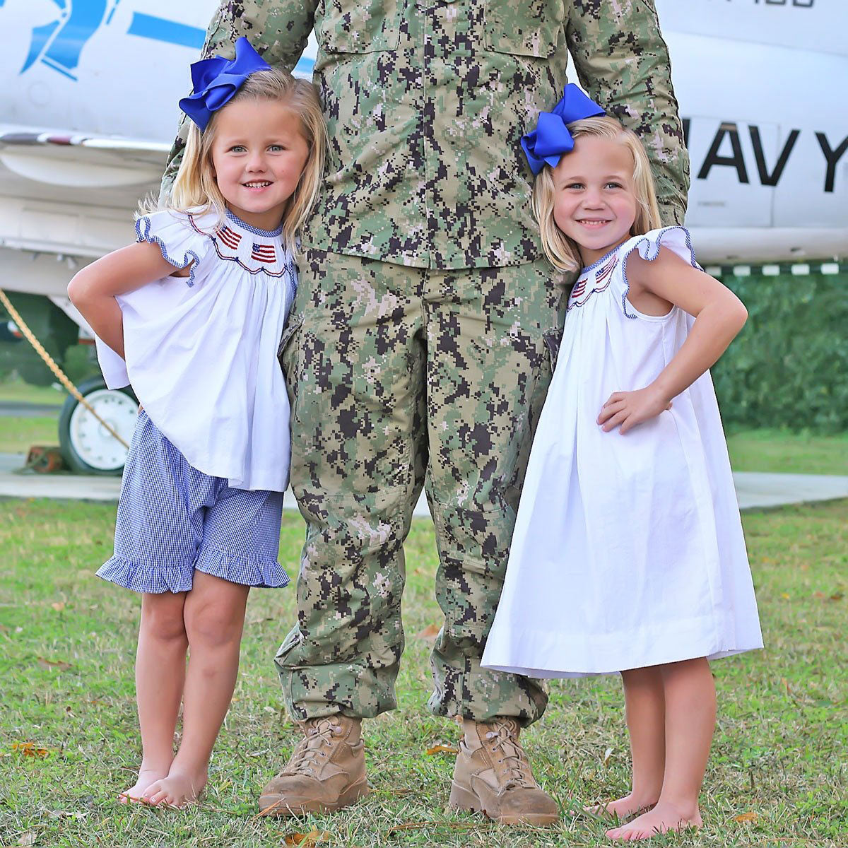 Flag Smocked White Pique Short Set