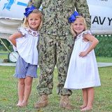 Flag Smocked White Pique Short Set