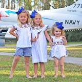 Flag Smocked White Pique Short Set