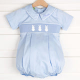 Cottontail Smocked Boy Bubble Light Blue Pique