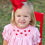 Tiny Hearts Pink Pique Smocked Bishop Dress