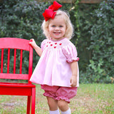 Tiny Hearts Pink Pique Smocked Bishop Bloomer Set