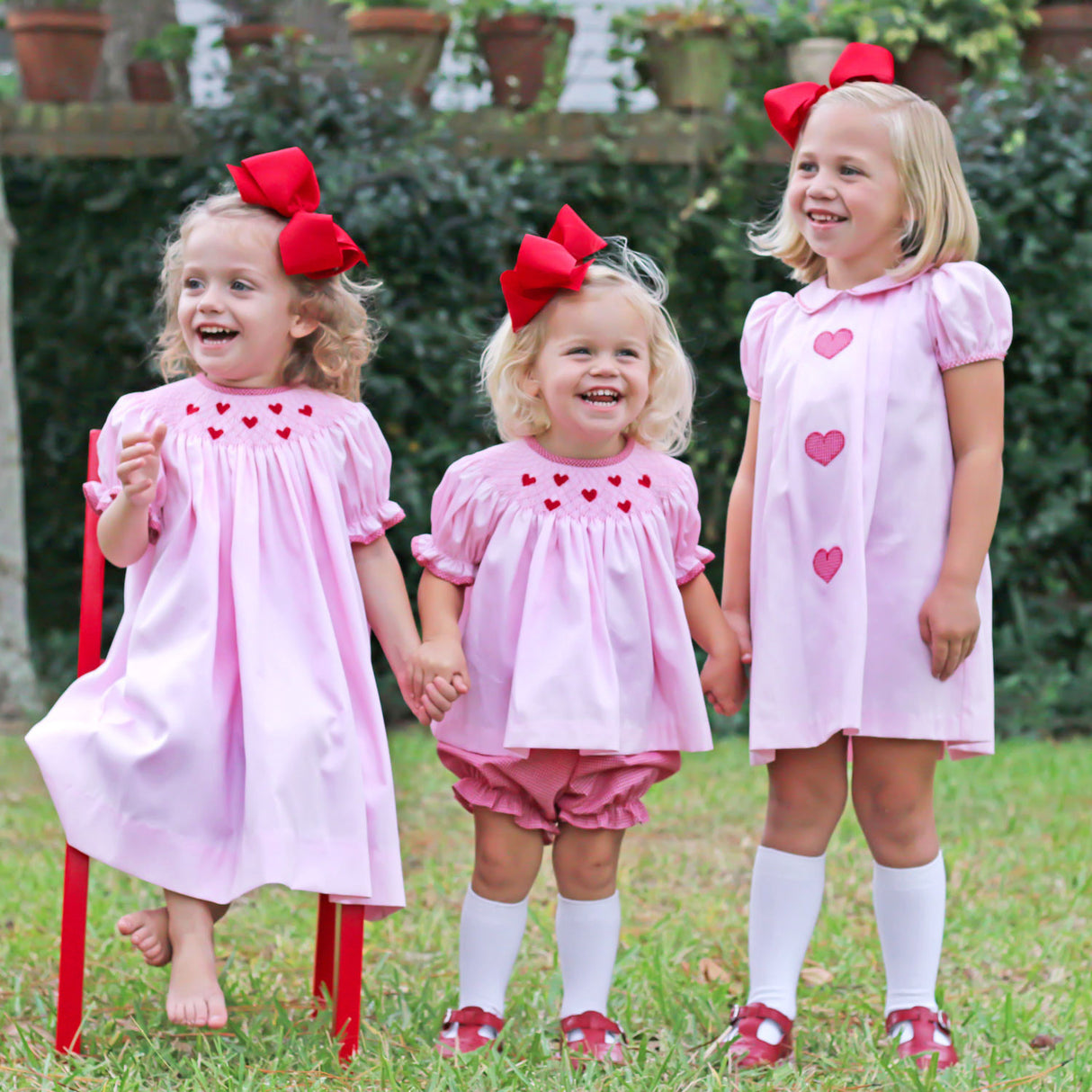 Tiny Hearts Pink Pique Smocked Bishop Dress