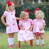 Tiny Hearts Pink Pique Smocked Bishop Dress