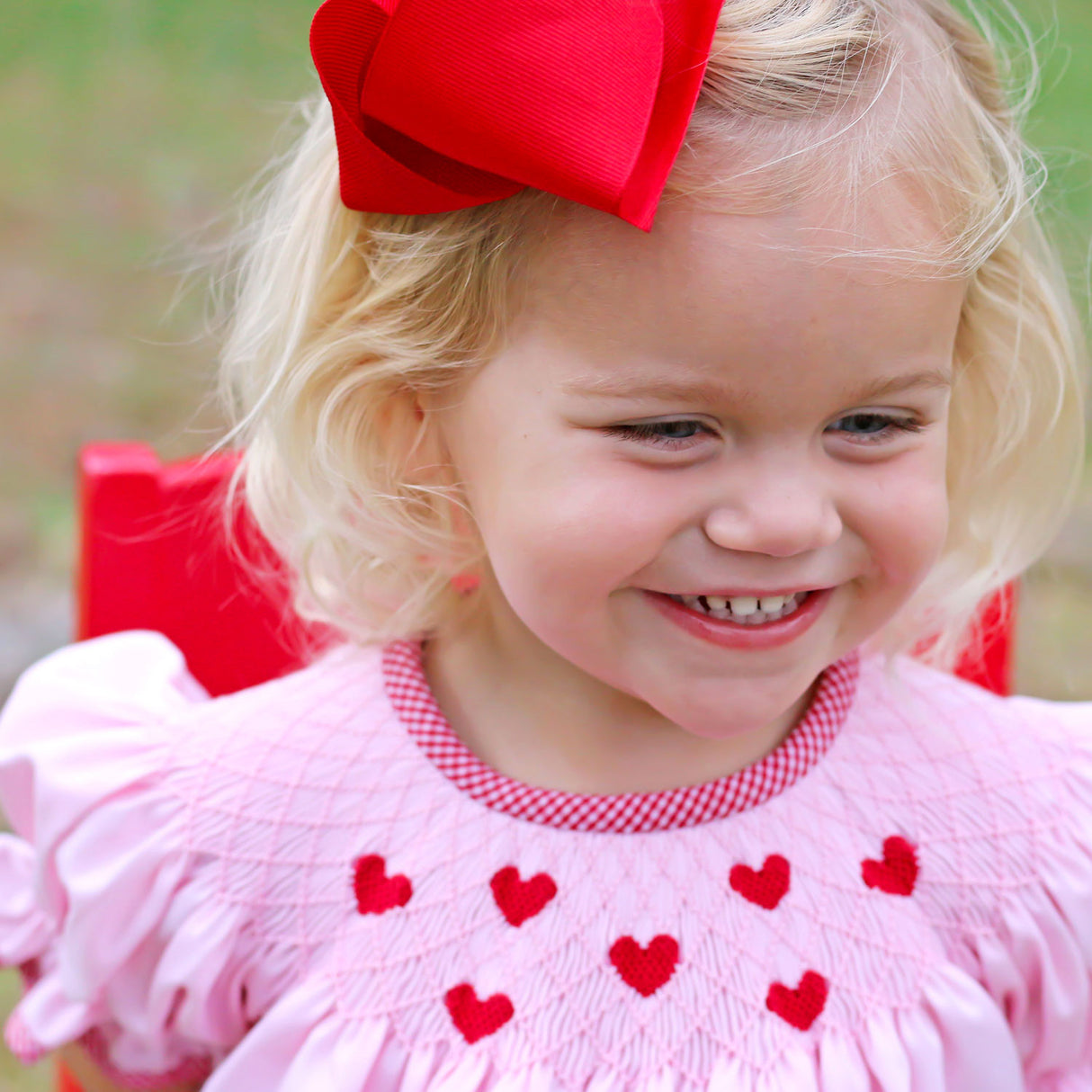 Tiny Hearts Pink Pique Smocked Bishop Bloomer Set