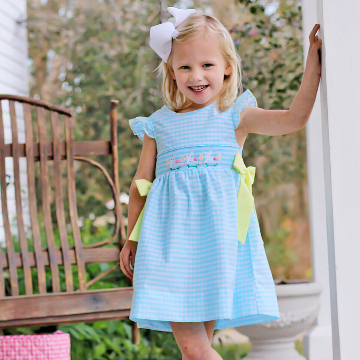 Hippity Hop Turquoise Bunny Smocked Beverly Dress by Classic Whimsy - Girls Dresses