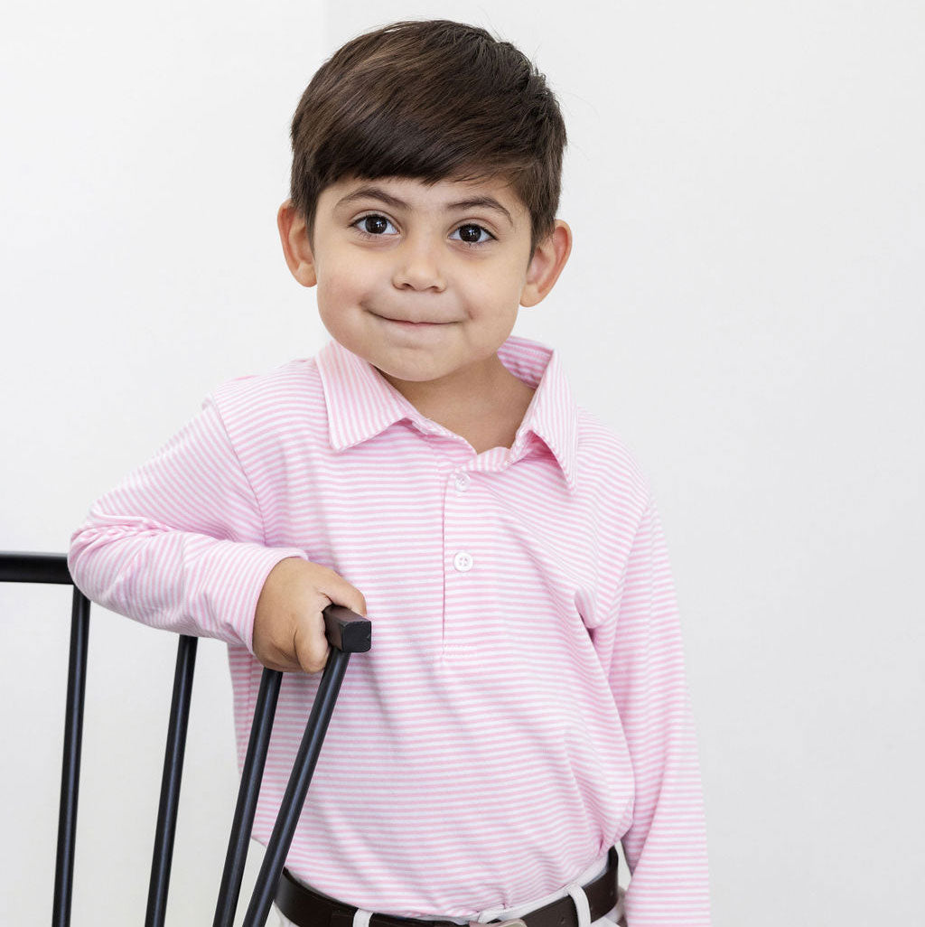 Pink Stripe Long Sleeve Polo