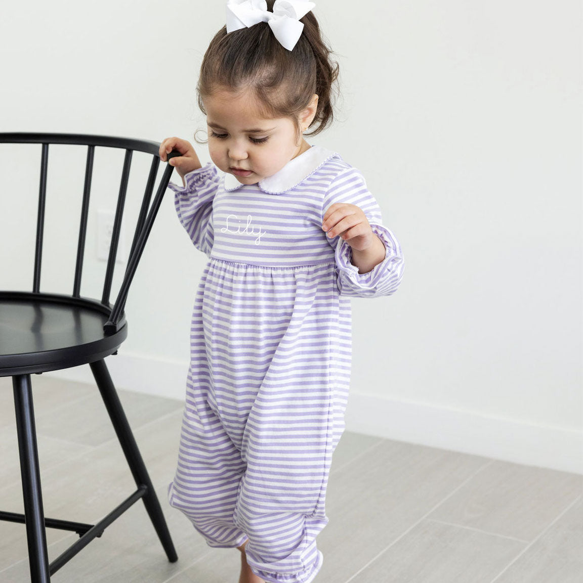 Purple Stripe Ruffle Romper