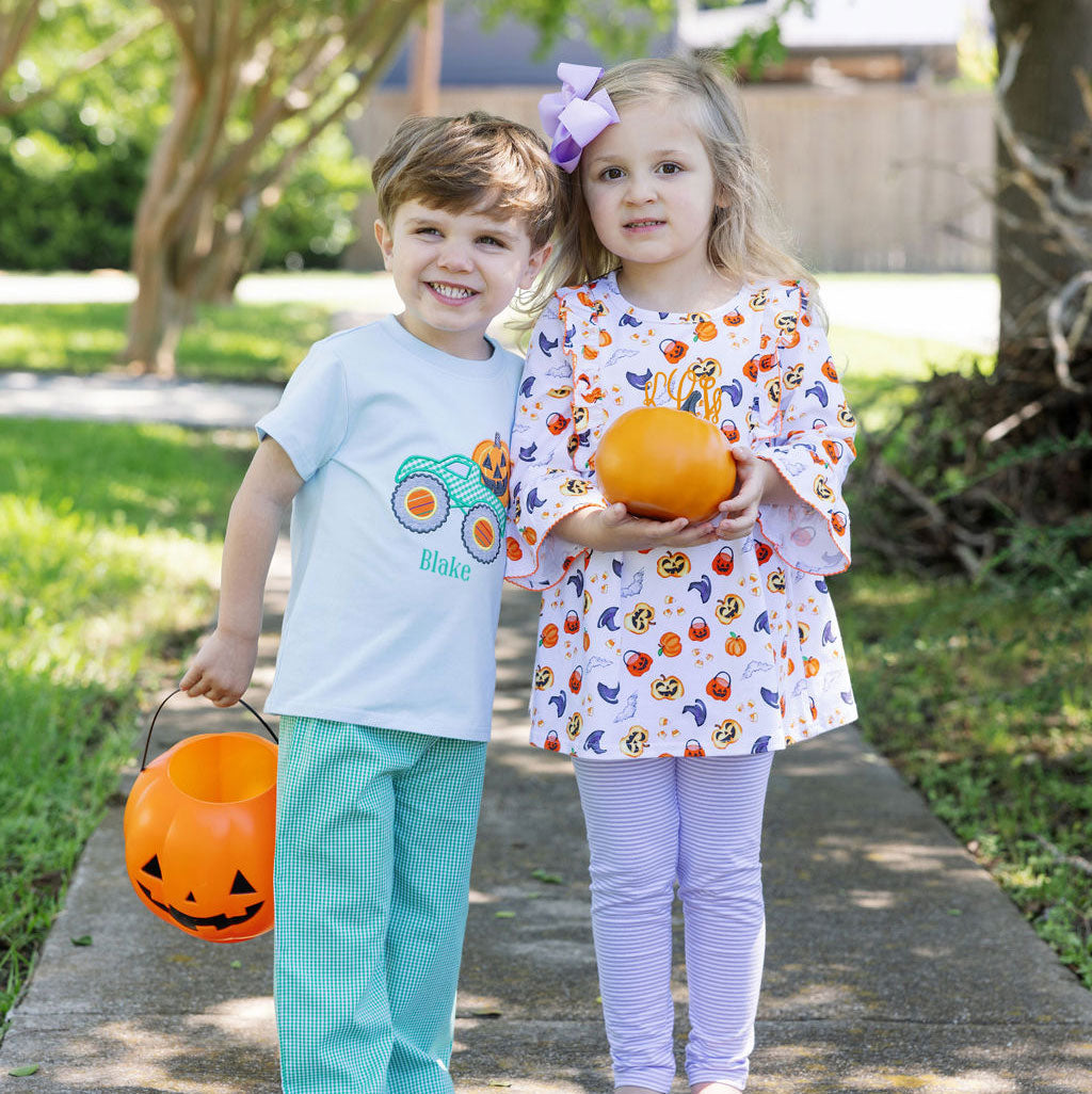 Halloween Print Purple Stripe Olivia Legging Set