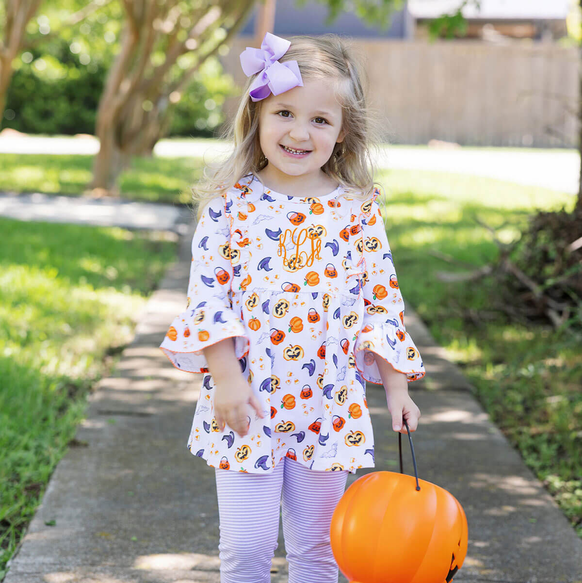 Halloween Print Purple Stripe Olivia Legging Set