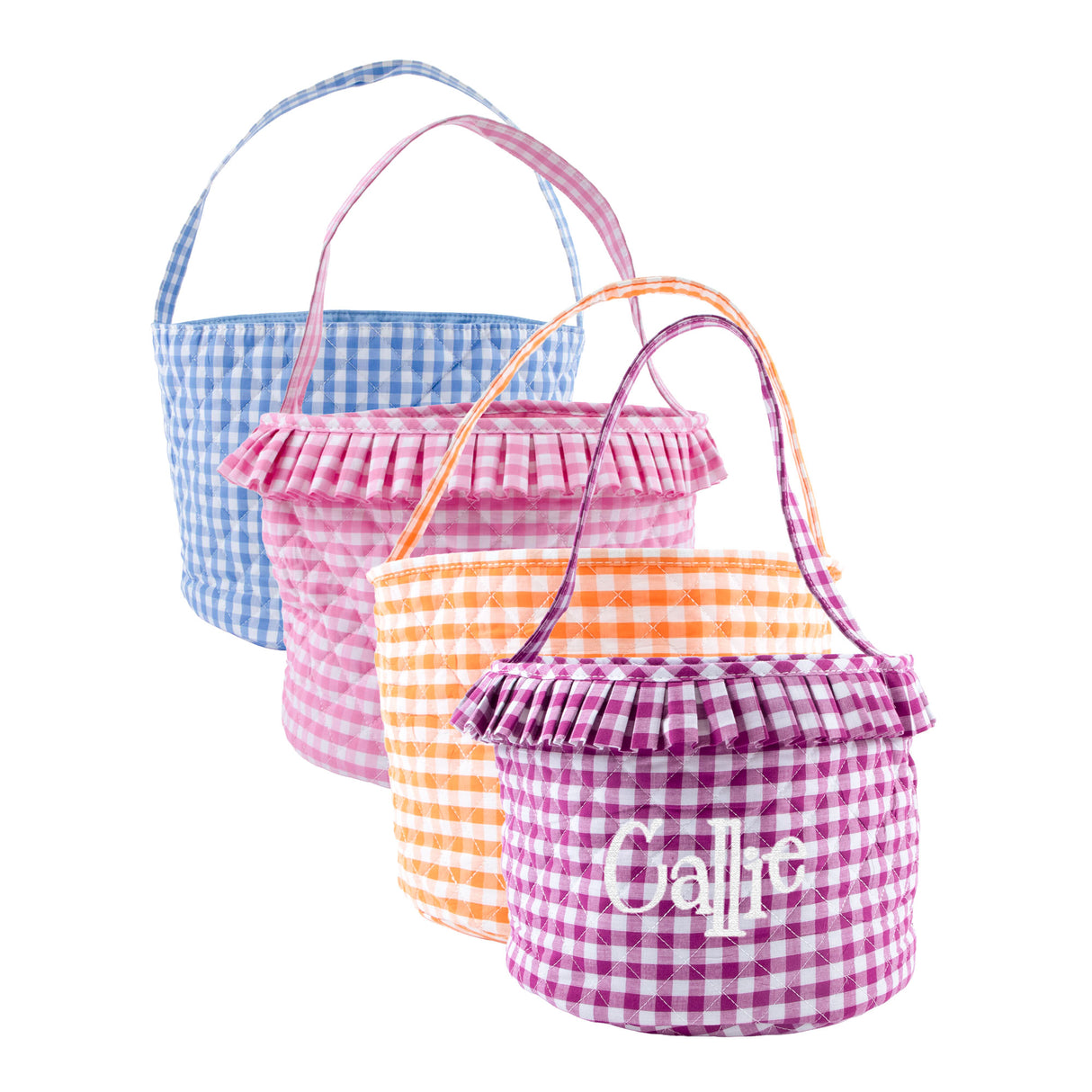 Gingham Quilted Bucket Basket