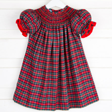 Christmas Eve Plaid Smocked Bishop Dress