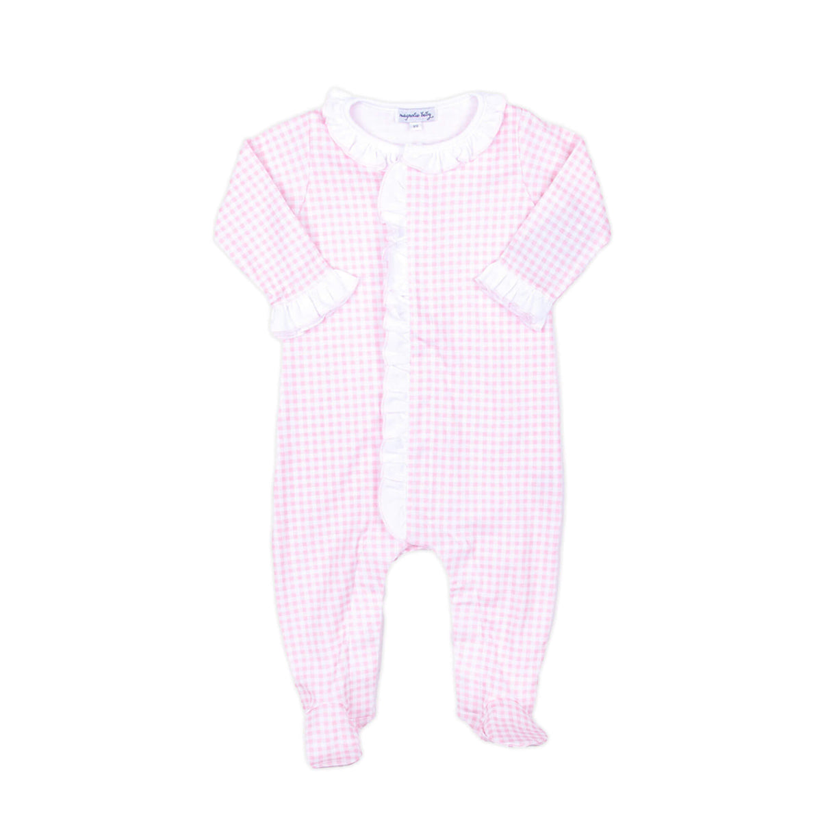 Mini Checks Knit Pink Ruffle Footie