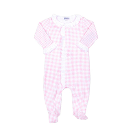 Mini Checks Knit Pink Ruffle Footie