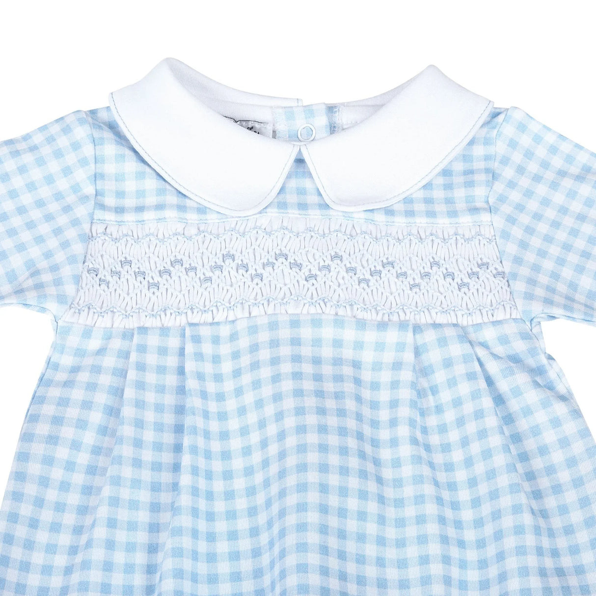 Mini Checks Knit Smocked Collared Footie