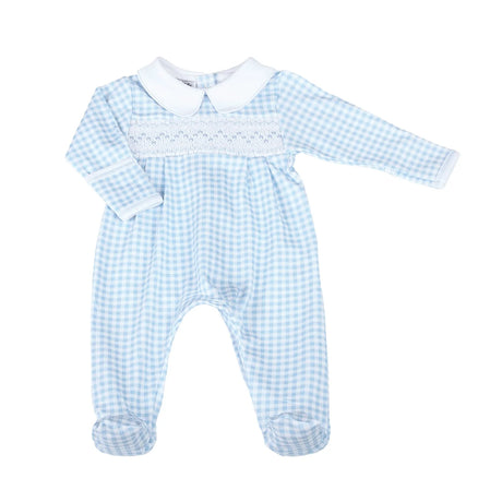 Mini Checks Knit Smocked Collared Footie