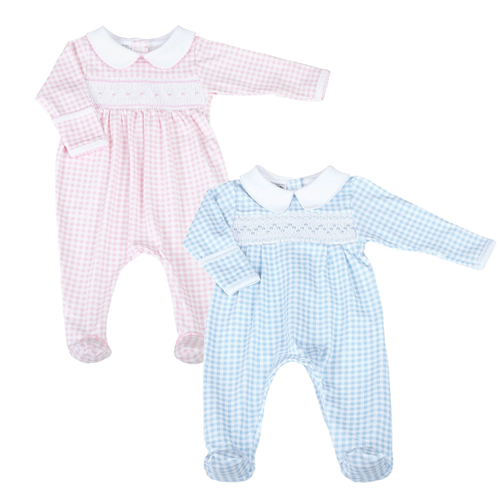 Mini Checks Knit Smocked Collared Footie