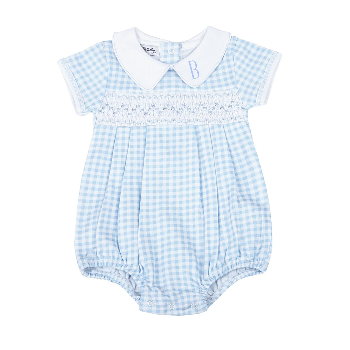 Mini Checks Knit Smocked Collared Blue Bubble