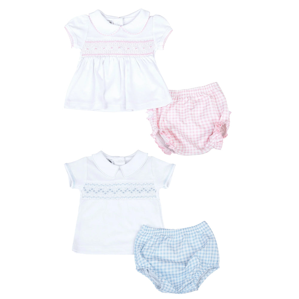 Mini Checks Knit Smocked Collared Diaper Set