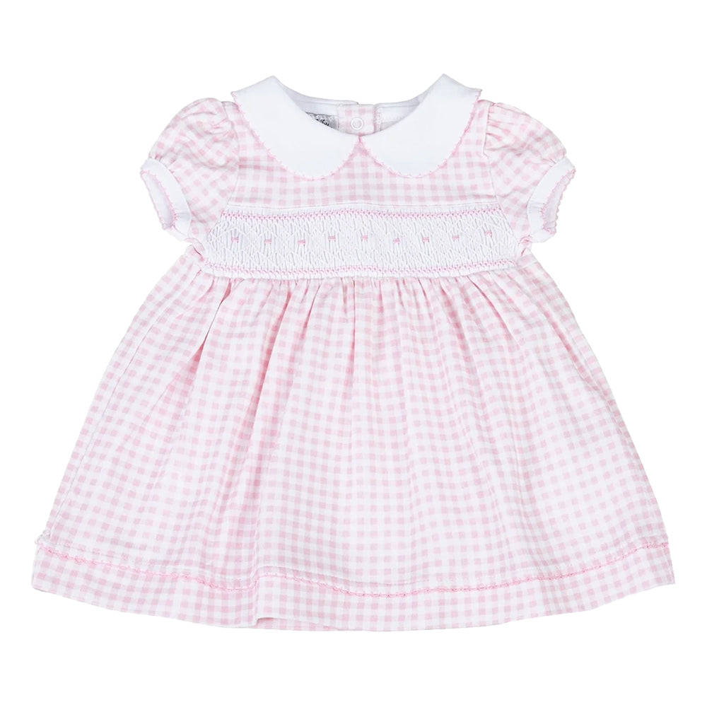 Mini Checks Knit Smocked Collared Dress