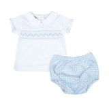 Mini Checks Knit Smocked Collared Diaper Set