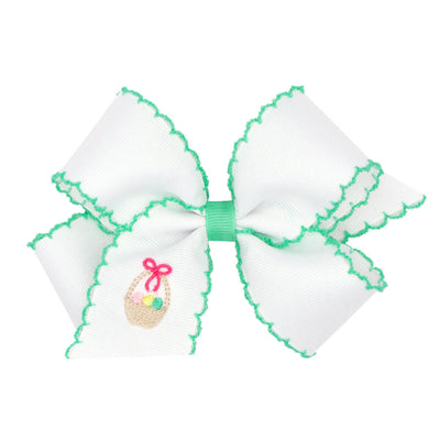 Easter Basket Embroidered Bow White and Mint