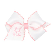 Embroidered Lil Sis Moonstitch White Bow