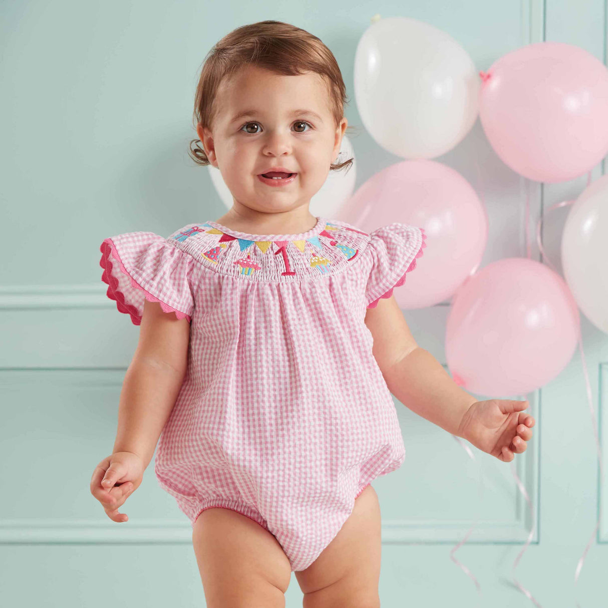 First Birthday Pink Smocked Bubble